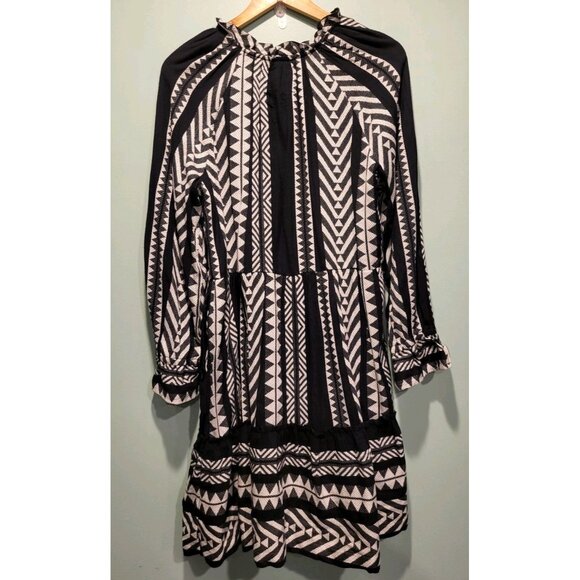 Maeve Anthropologie Dominique Black White Tribal Print Tunic Dress Sz M - Picture 7 of 9